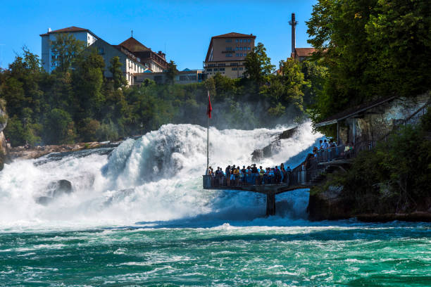 General view of Rhine Falls waterfall in Schaffhausen, Switzerland.